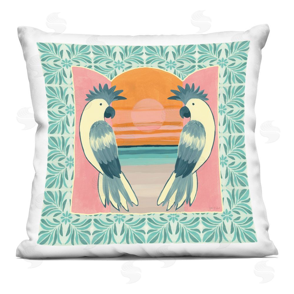 Yvette St. Amant Tropical Cockatoos at Sunset Indoor Plush Polyester Square Throw Pillow