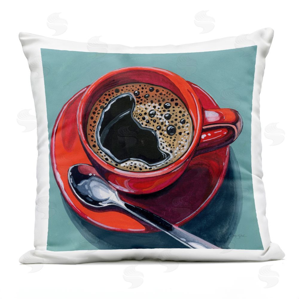 Kate Jarvik Birch Red Cup of Black Coffee Outdoor Quick-Dry Polyester Square Throw Pillow