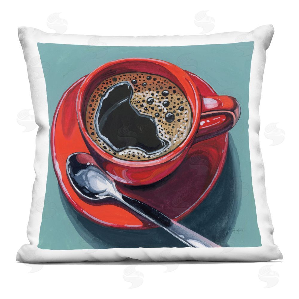 Kate Jarvik Birch Red Cup of Black Coffee Indoor Plush Polyester Square Throw Pillow