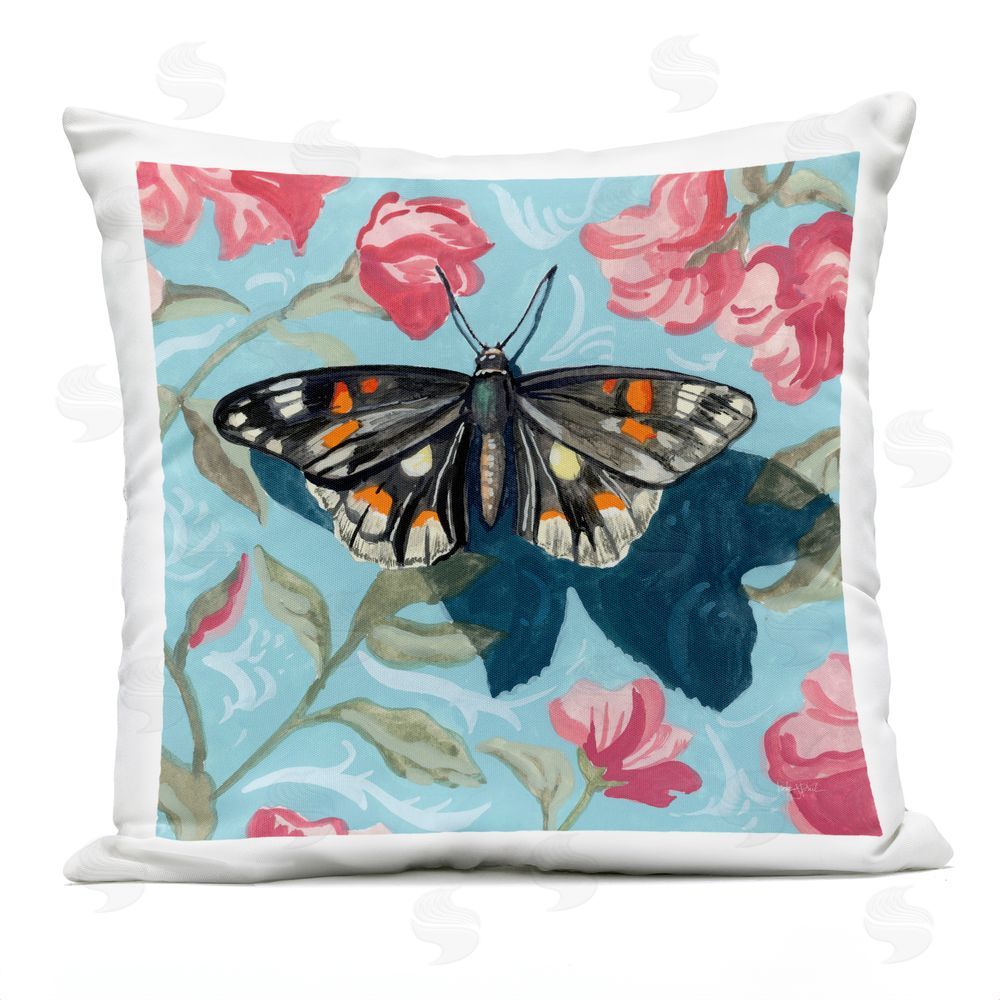 Kate Jarvik Birch Moth on Floral Pattern Outdoor Quick-Dry Polyester Square Throw Pillow