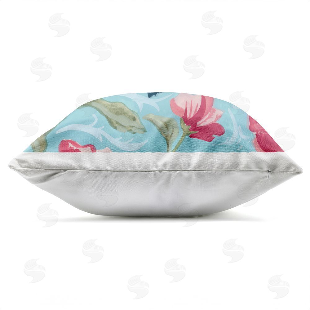 Kate Jarvik Birch Moth on Floral Pattern Outdoor Quick-Dry Polyester Square Throw Pillow Zipper Detail