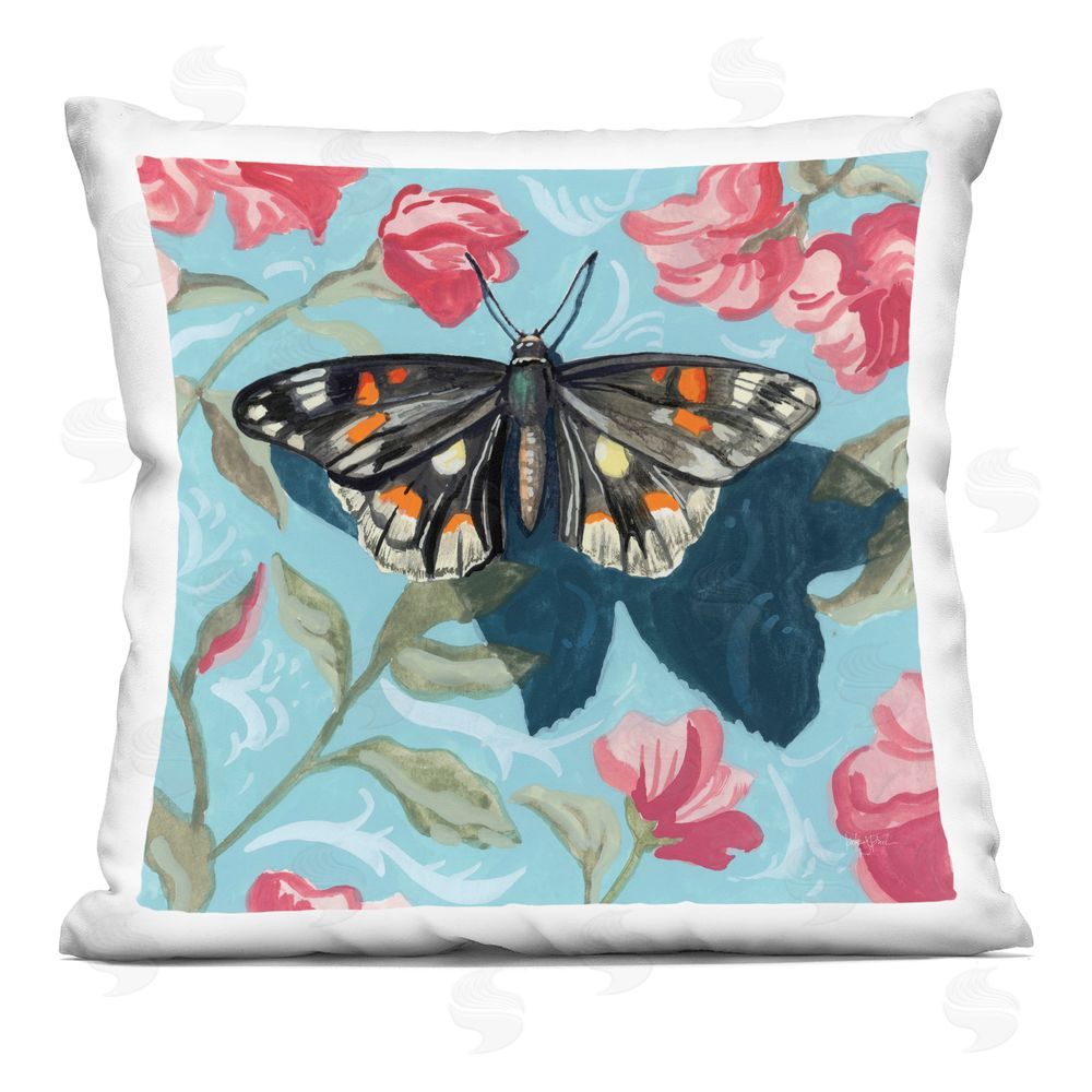 Kate Jarvik Birch Moth on Floral Pattern Indoor Plush Polyester Square Throw Pillow