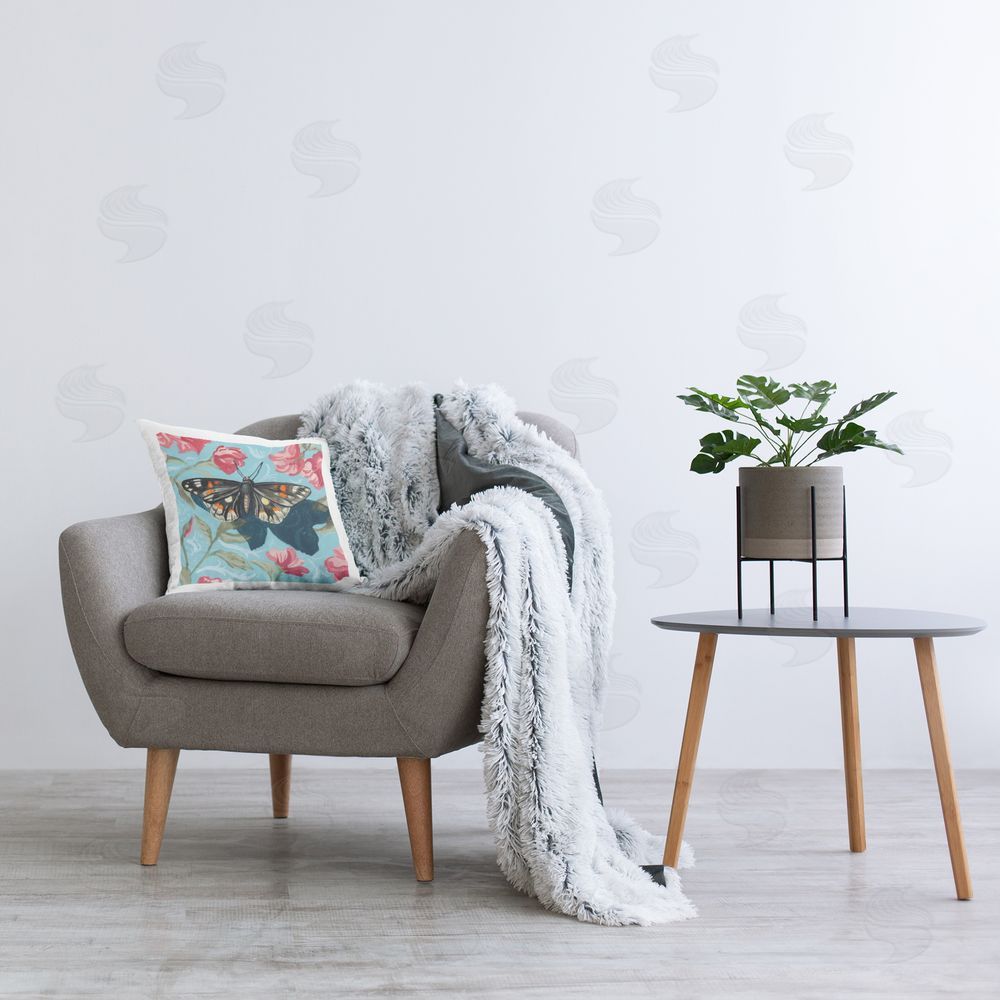 Kate Jarvik Birch Moth on Floral Pattern Plush Polyester Printed Square Pillow on Chair