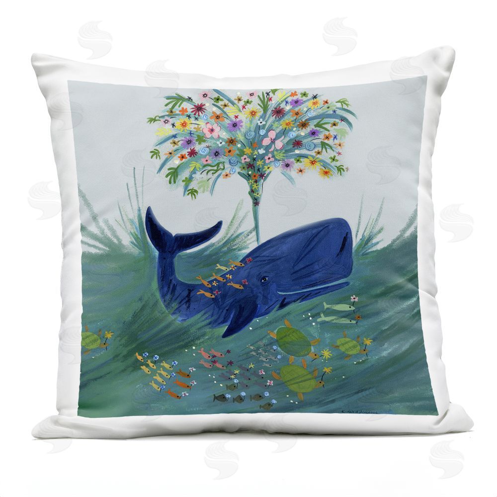 Kay Widdowson A Flowery Whale & Friends Outdoor Quick-Dry Polyester Square Throw Pillow