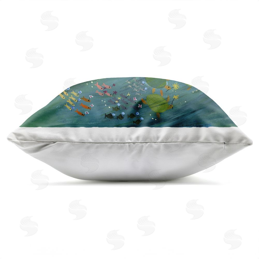 Kay Widdowson A Flowery Whale & Friends Outdoor Quick-Dry Polyester Square Throw Pillow Zipper Detail