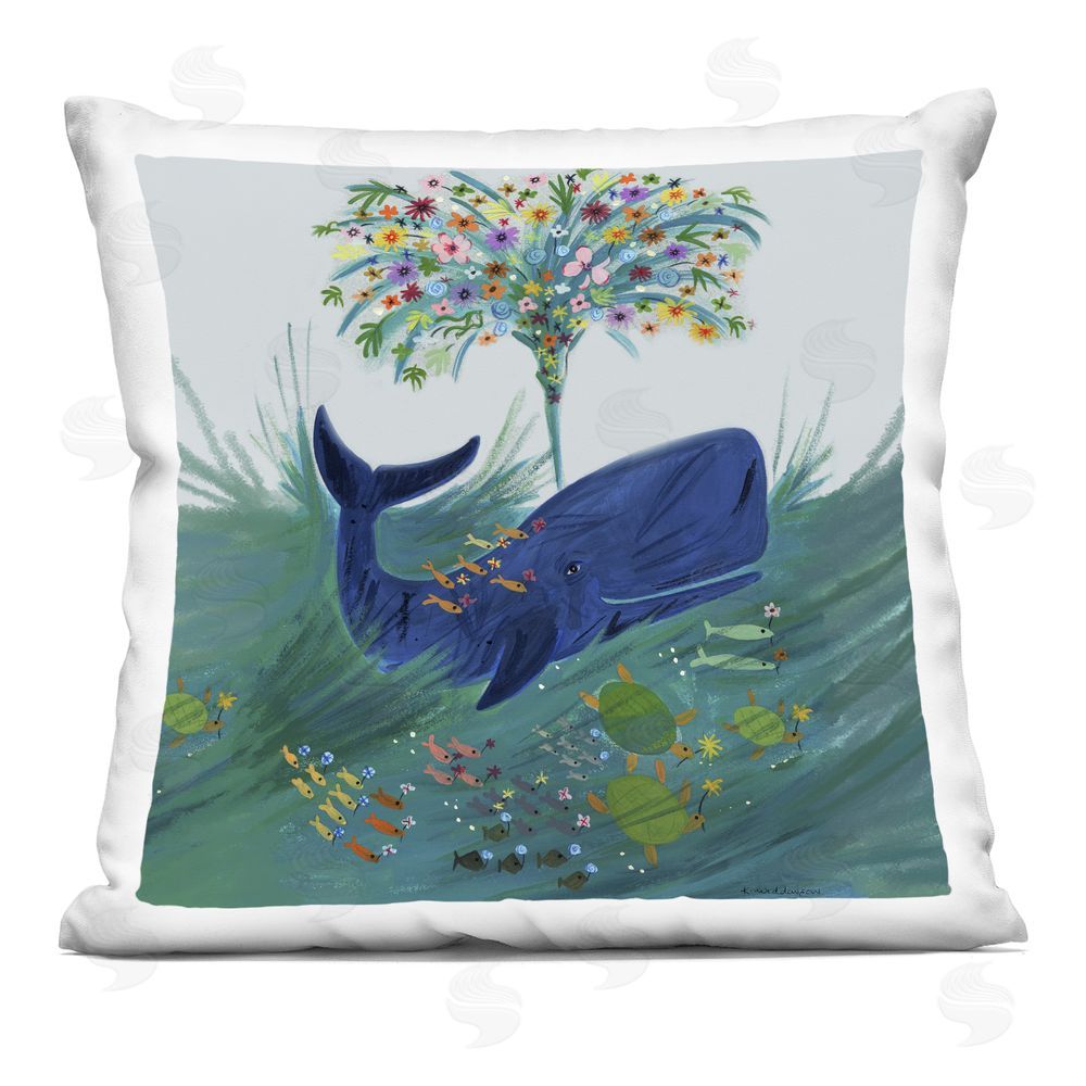 Kay Widdowson A Flowery Whale & Friends Indoor Plush Polyester Square Throw Pillow