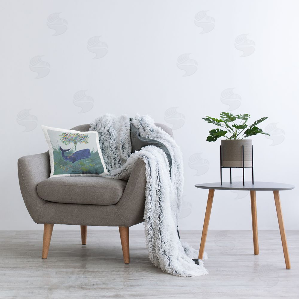 Kay Widdowson A Flowery Whale & Friends Plush Polyester Printed Square Pillow on Chair