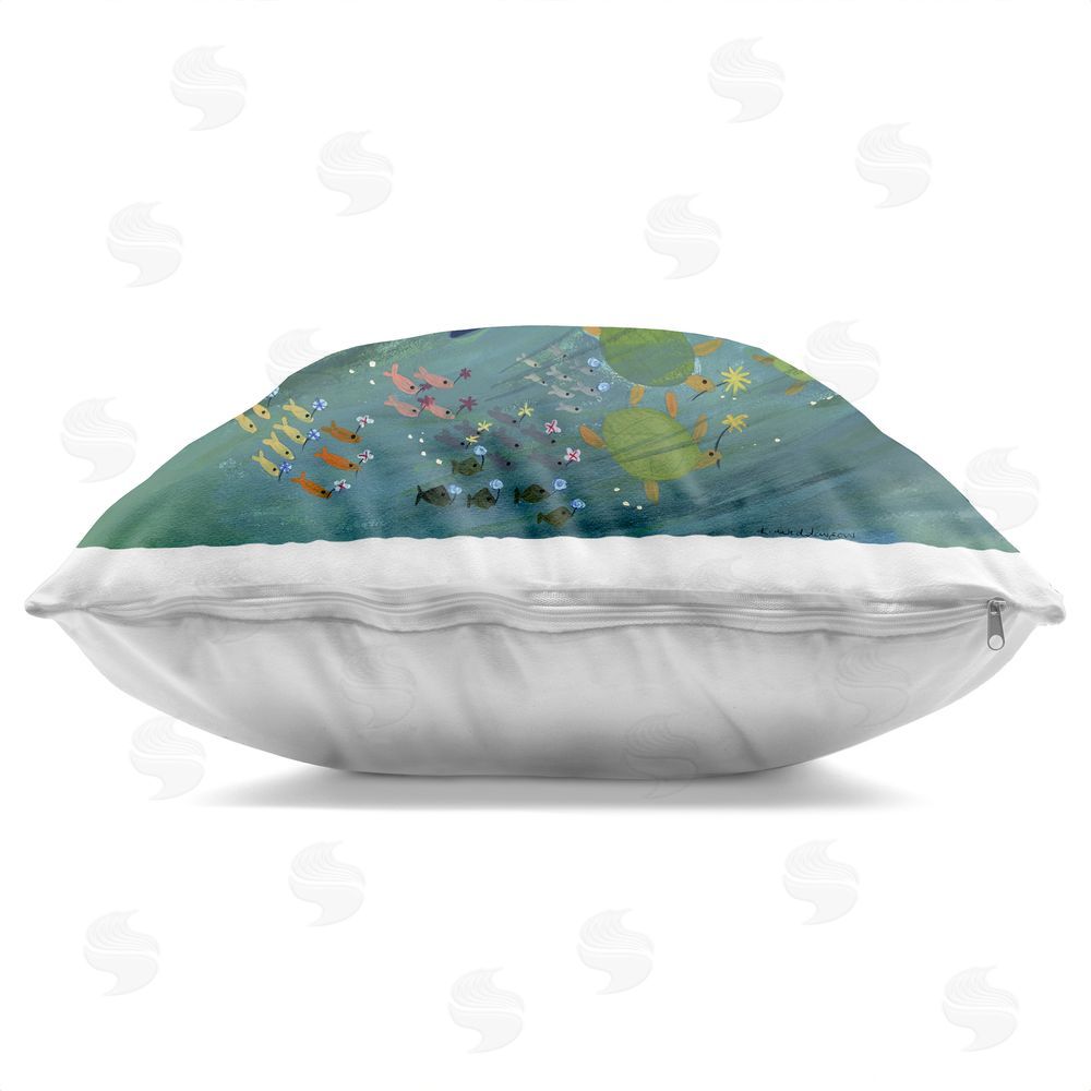 Kay Widdowson A Flowery Whale & Friends Indoor Plush Polyester Square Throw Pillow Zipper Detail
