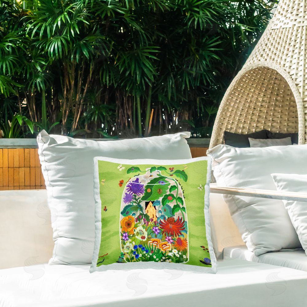 Kay Widdowson Bug Garden Terrarium Cottage Outdoor Quick-Dry Polyester Printed Square Pillow on Patio
