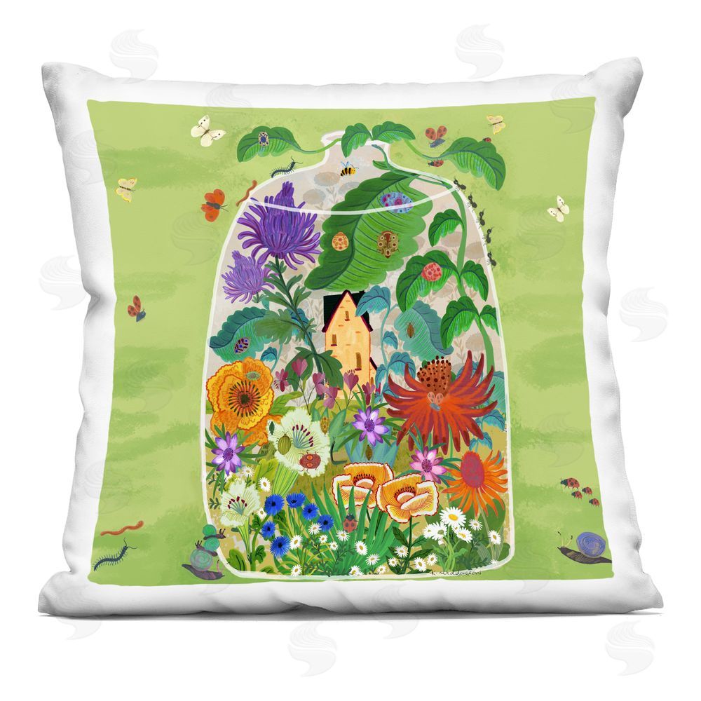 Kay Widdowson Bug Garden Terrarium Cottage Indoor Plush Polyester Square Throw Pillow