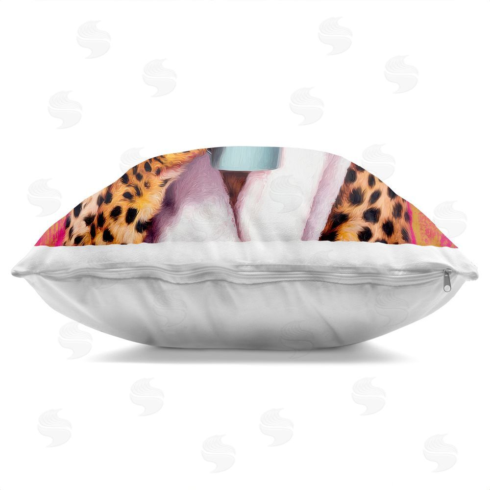 Lazar Studio Me-Time Leopard Self Care Indoor Plush Polyester Square Throw Pillow Zipper Detail