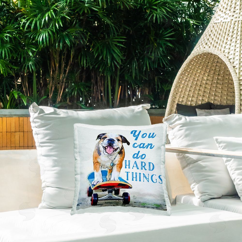 Kim Curinga Can Do Hard Things Dog Outdoor Quick-Dry Polyester Printed Square Pillow on Patio