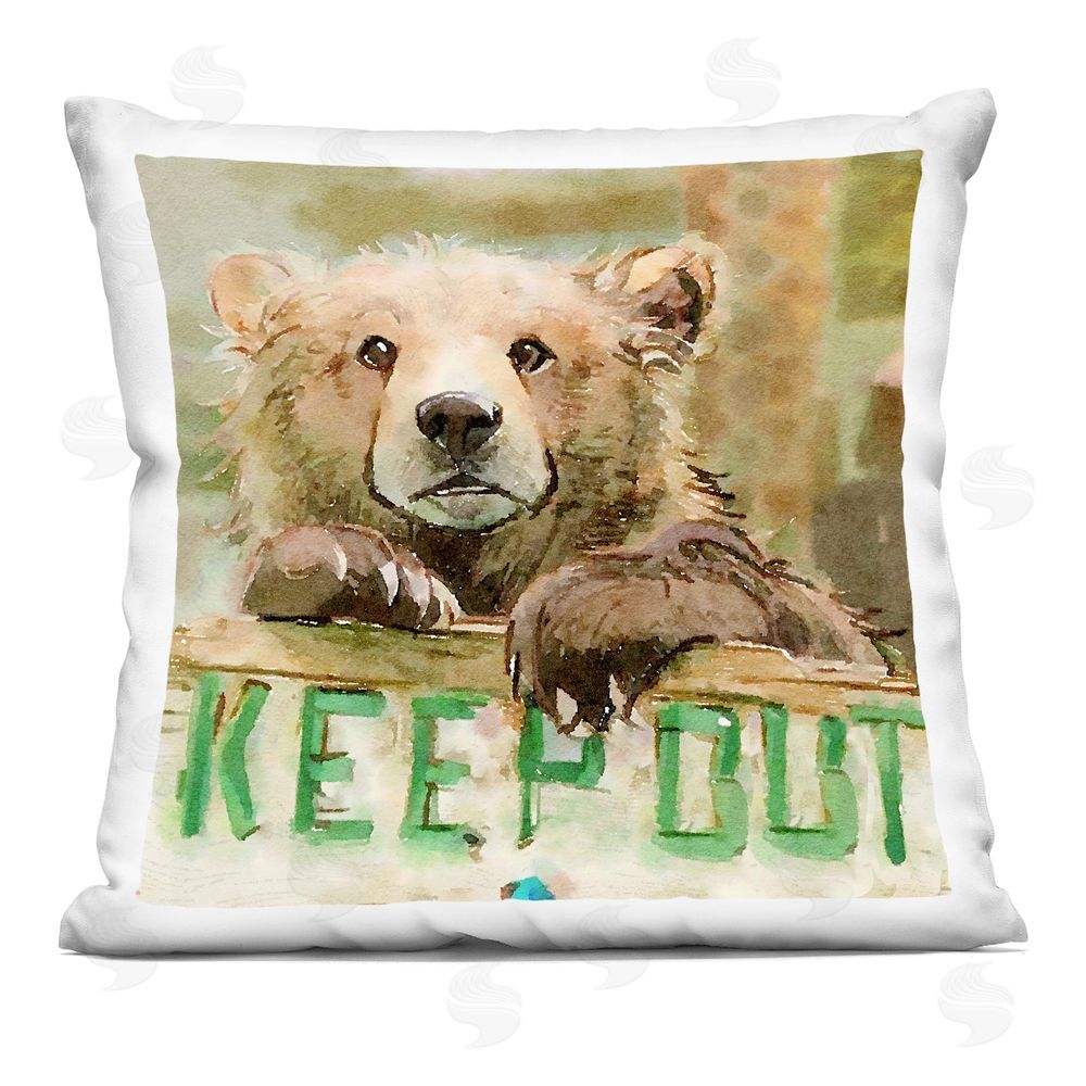 Kim Curinga Keep Out Baby Bear Cub Indoor Plush Polyester Square Throw Pillow
