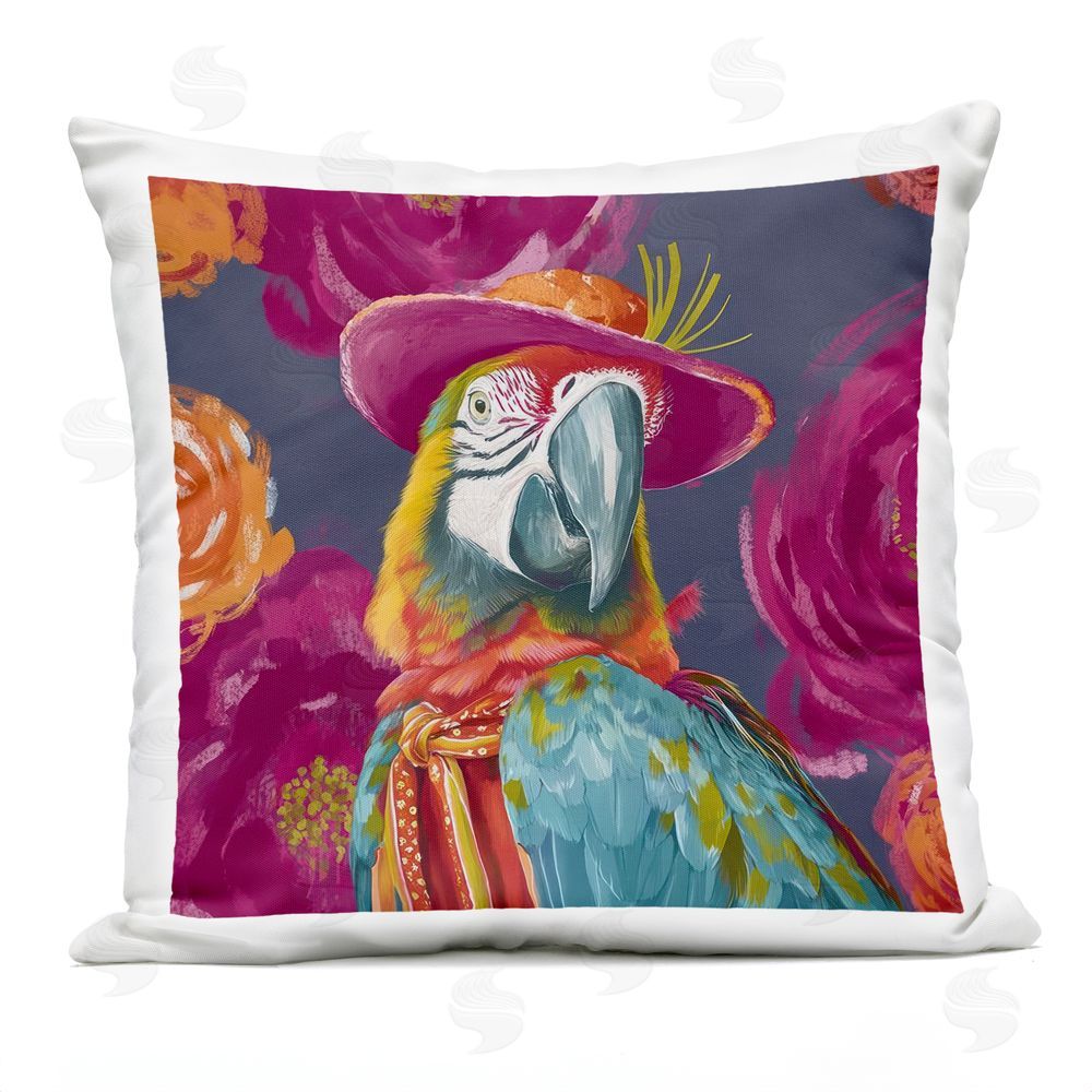 Lazar Studio Plumage & Petals Parrot Outdoor Quick-Dry Polyester Square Throw Pillow