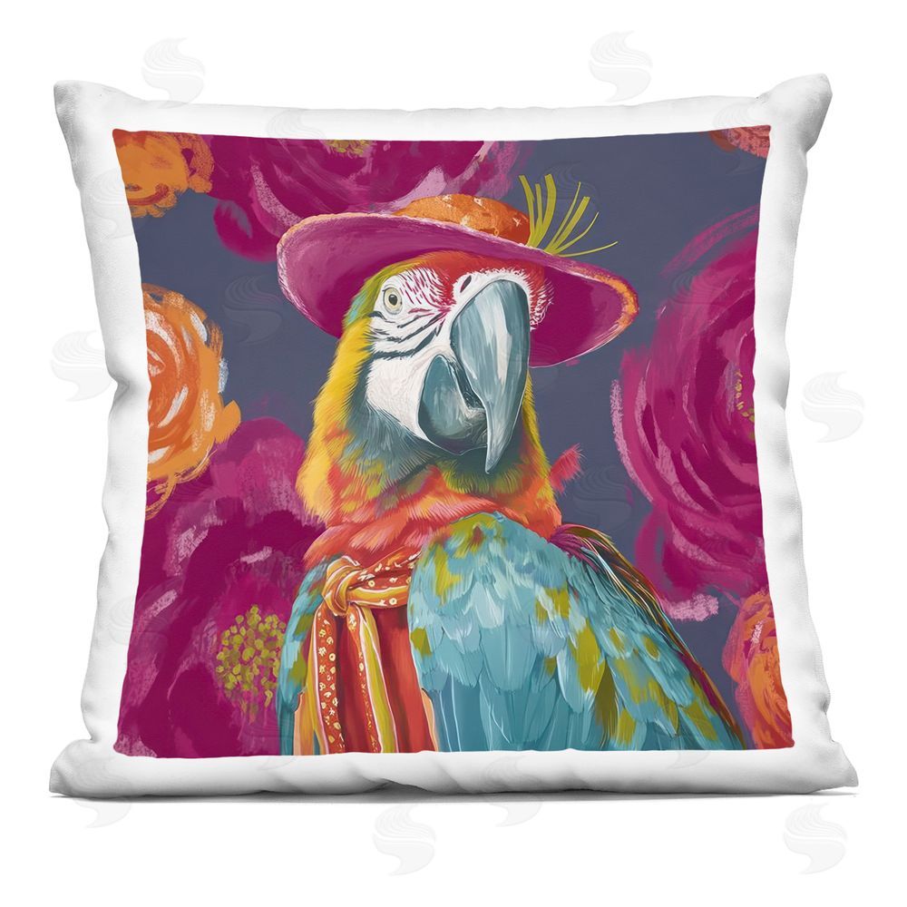 Lazar Studio Plumage & Petals Parrot Indoor Plush Polyester Square Throw Pillow