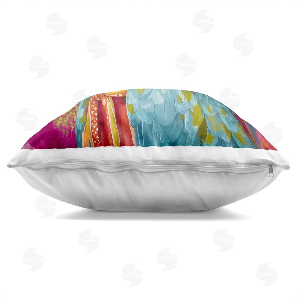 Lazar Studio Plumage & Petals Parrot Indoor Plush Polyester Square Throw Pillow Zipper Detail