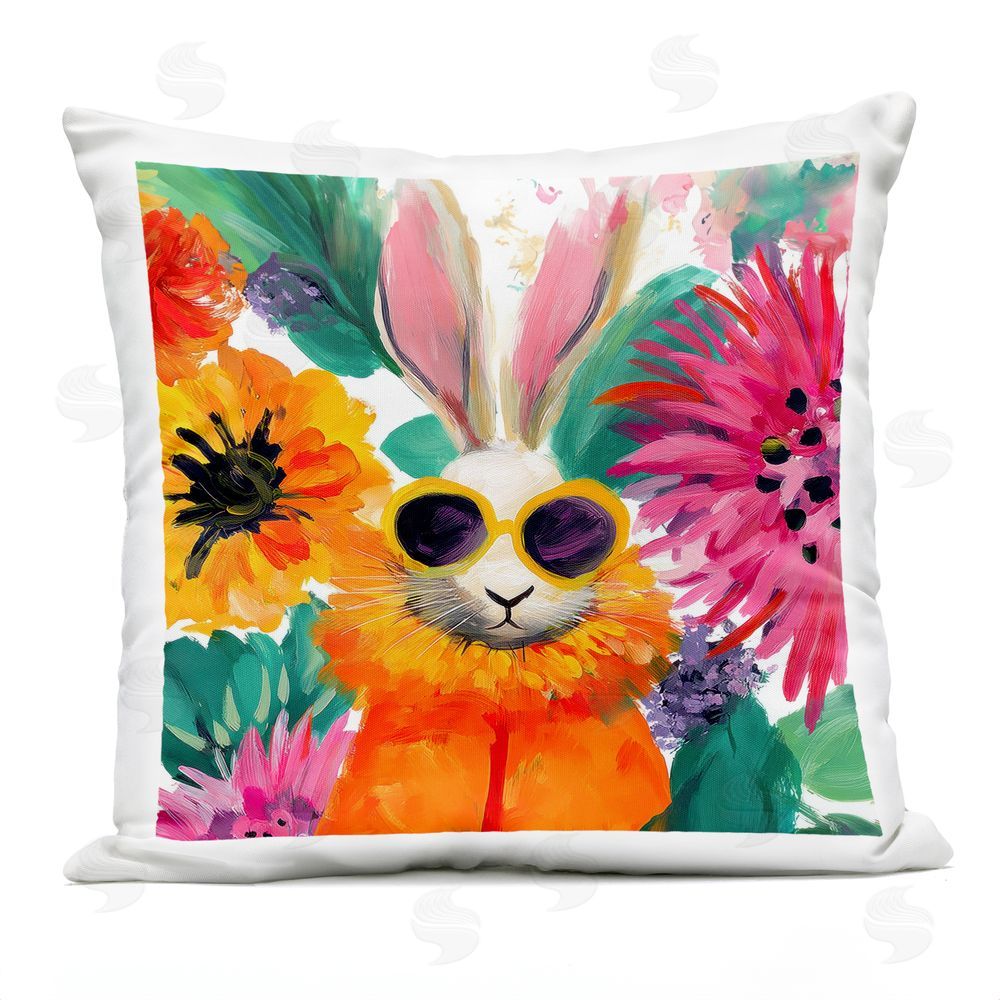 Lazar Studio Floral Glare Rabbit Square Outdoor Quick-Dry Polyester Throw Pillow