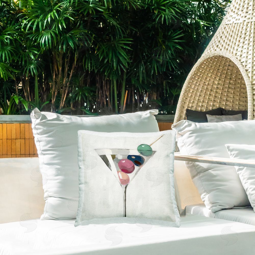 Annabelle Hall Martini with Hued Olives Outdoor Quick-Dry Polyester Printed Square Pillow on Patio
