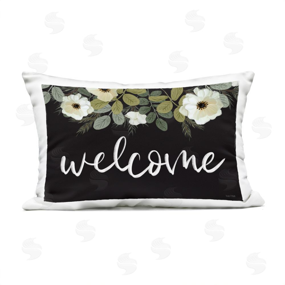 House Fenway Welcome with Leafy Florals Outdoor Quick-Dry Polyester Lumbar Pillow