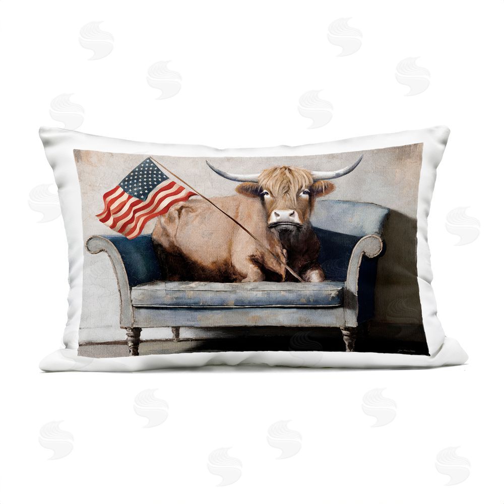 Jo Moulton Patriotic Cow on Sofa Outdoor Quick-Dry Polyester Lumbar Pillow
