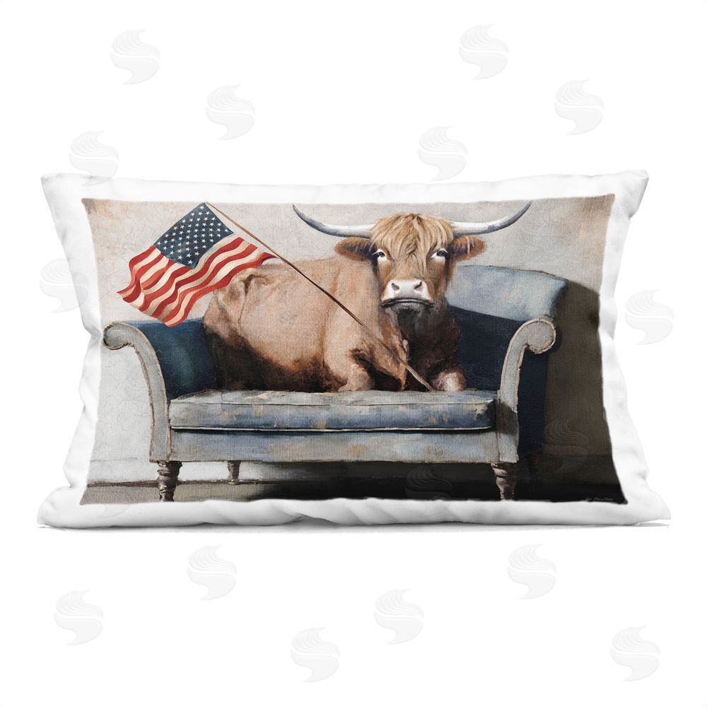 Jo Moulton Patriotic Cow on Sofa Indoor Plush Polyester Lumbar Pillow