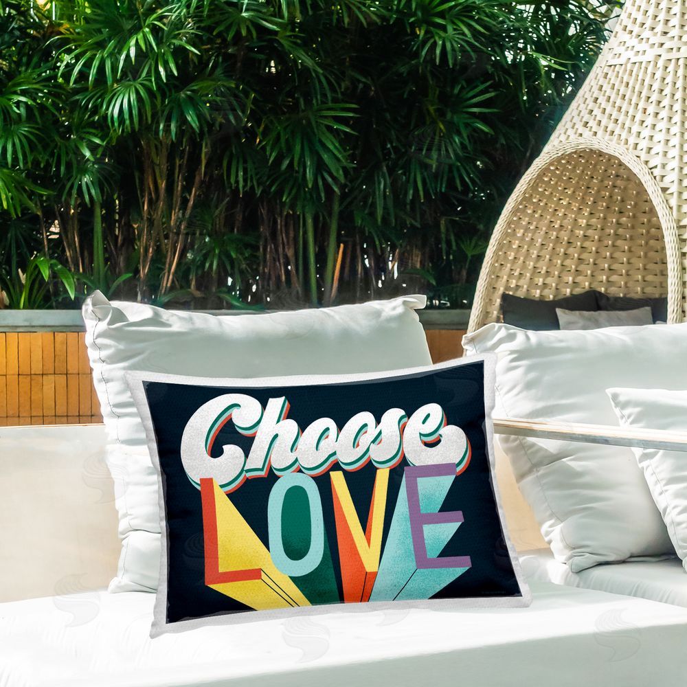 Pam Britton Choose Love Bold & Retro Outdoor Quick-Dry Polyester Printed Lumbar Pillow on Patio