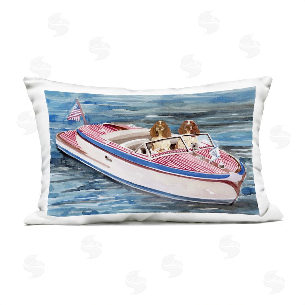 Stellar Design Studio Spaniel Dogs in Speedboat Outdoor Quick-Dry Polyester Lumbar Pillow