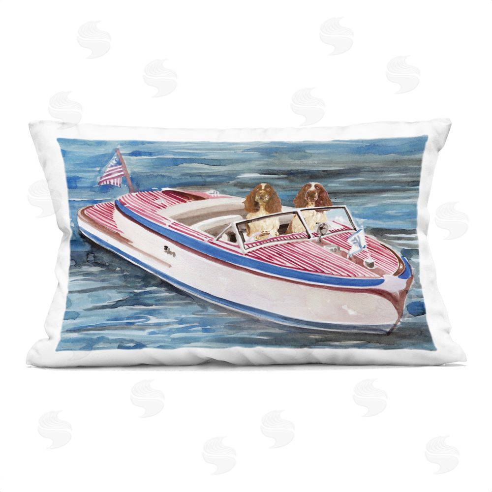 Stellar Design Studio Spaniel Dogs in Speedboat Indoor Plush Polyester Lumbar Pillow