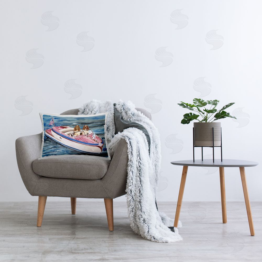 Stellar Design Studio Spaniel Dogs in Speedboat Plush Polyester Printed Lumbar Pillow on Chair