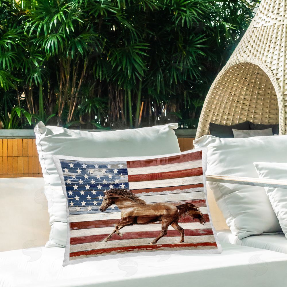 Amber Sterling Galloping Horse Americana Outdoor Quick-Dry Polyester Printed Lumbar Pillow on Patio
