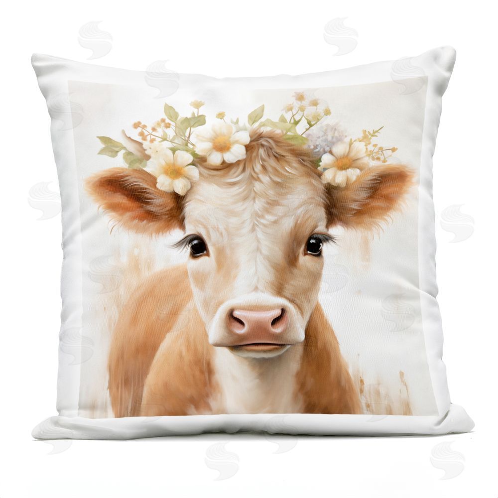 Heidi Kuntz Flower Crowned Calf Outdoor Quick-Dry Polyester Square Throw Pillow