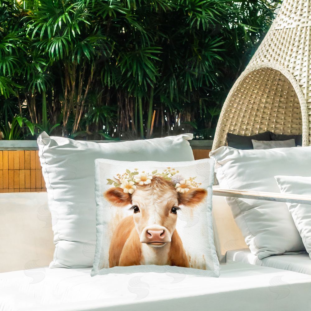 Heidi Kuntz Flower Crowned Calf Outdoor Quick-Dry Polyester Printed Square Pillow on Patio