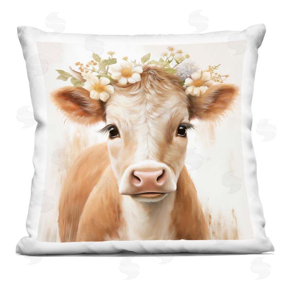 Heidi Kuntz Flower Crowned Calf Indoor Plush Polyester Square Throw Pillow