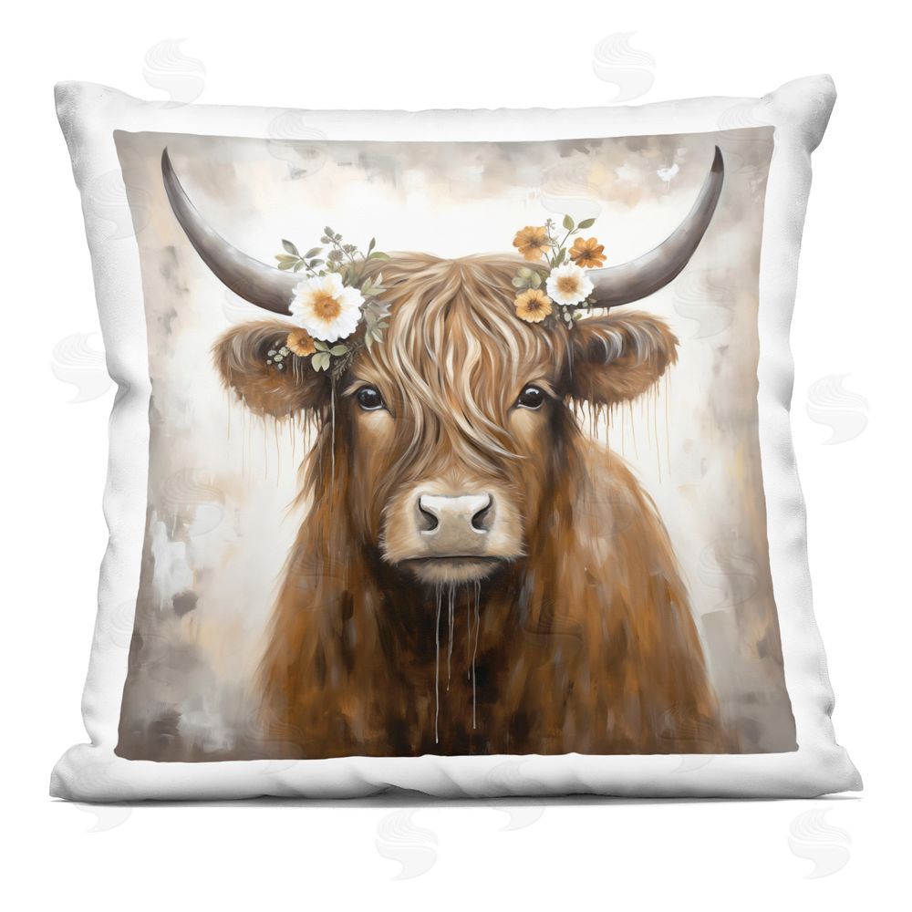 Heidi Kuntz Martha The Highland Cattle Indoor Plush Polyester Square Throw Pillow