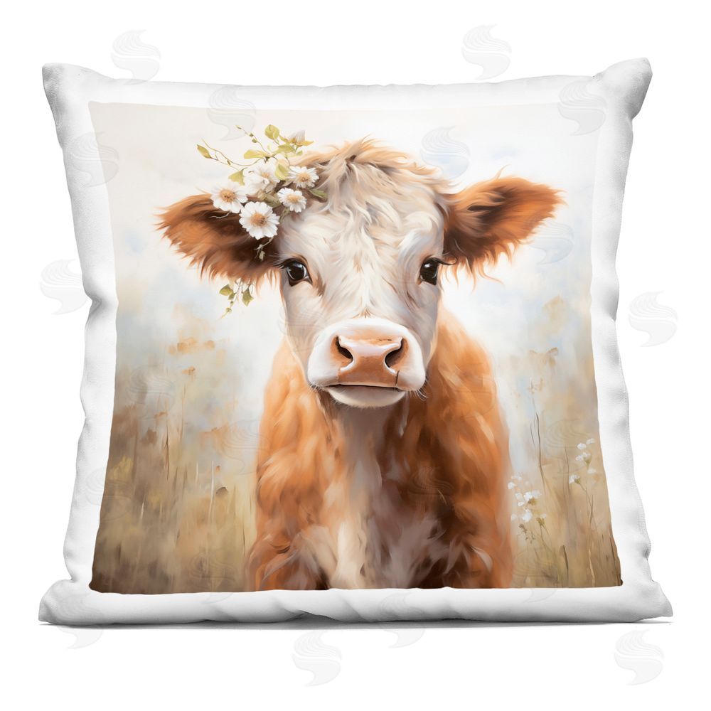 Heidi Kuntz Daisy Crowned Calf Indoor Plush Polyester Square Throw Pillow