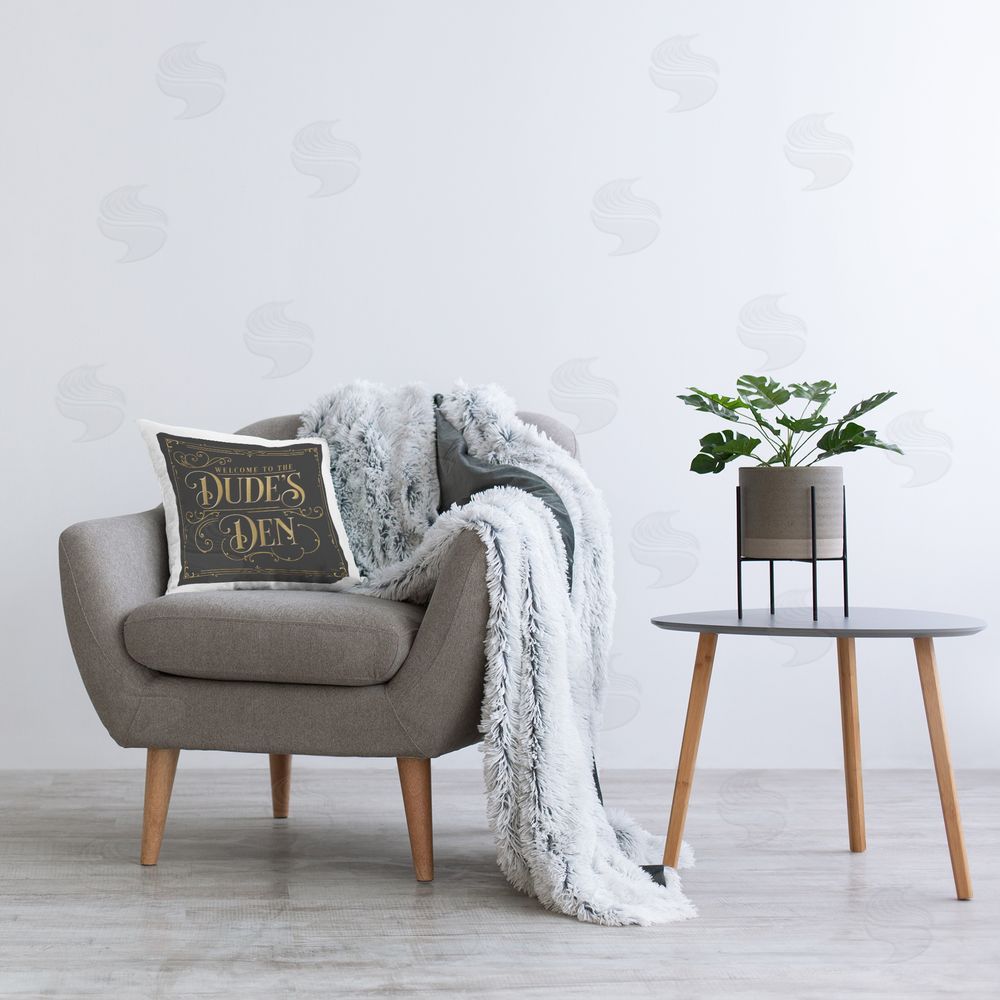 Mollie B. Welcome to Dude's Den Plush Polyester Printed Square Pillow on Chair