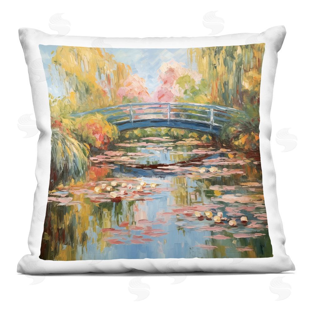 Heidi Kuntz Lilies Beneath Bridge Indoor Plush Polyester Square Throw Pillow