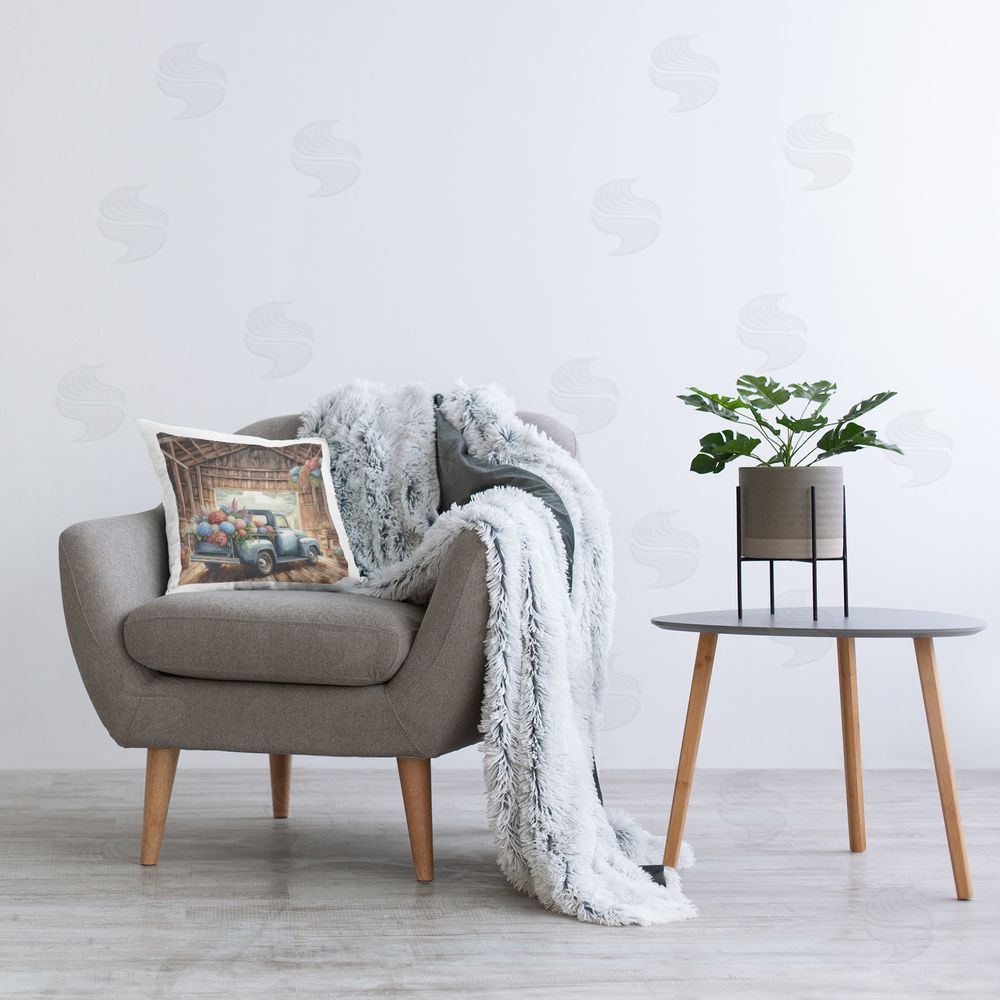 Nicole DeCamp Vintage Truck Americana Hydrangeas Plush Polyester Printed Square Pillow on Chair