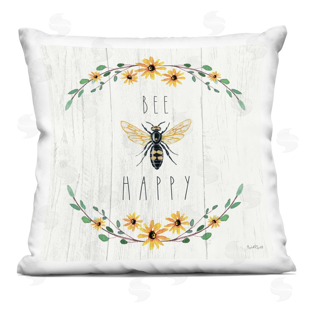 Elizabeth Tyndall Bee Happy with Delicate Wreath Indoor Plush Polyester Square Throw Pillow
