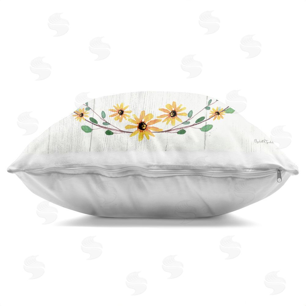 Elizabeth Tyndall Bee Happy with Delicate Wreath Indoor Plush Polyester Square Throw Pillow Zipper Detail