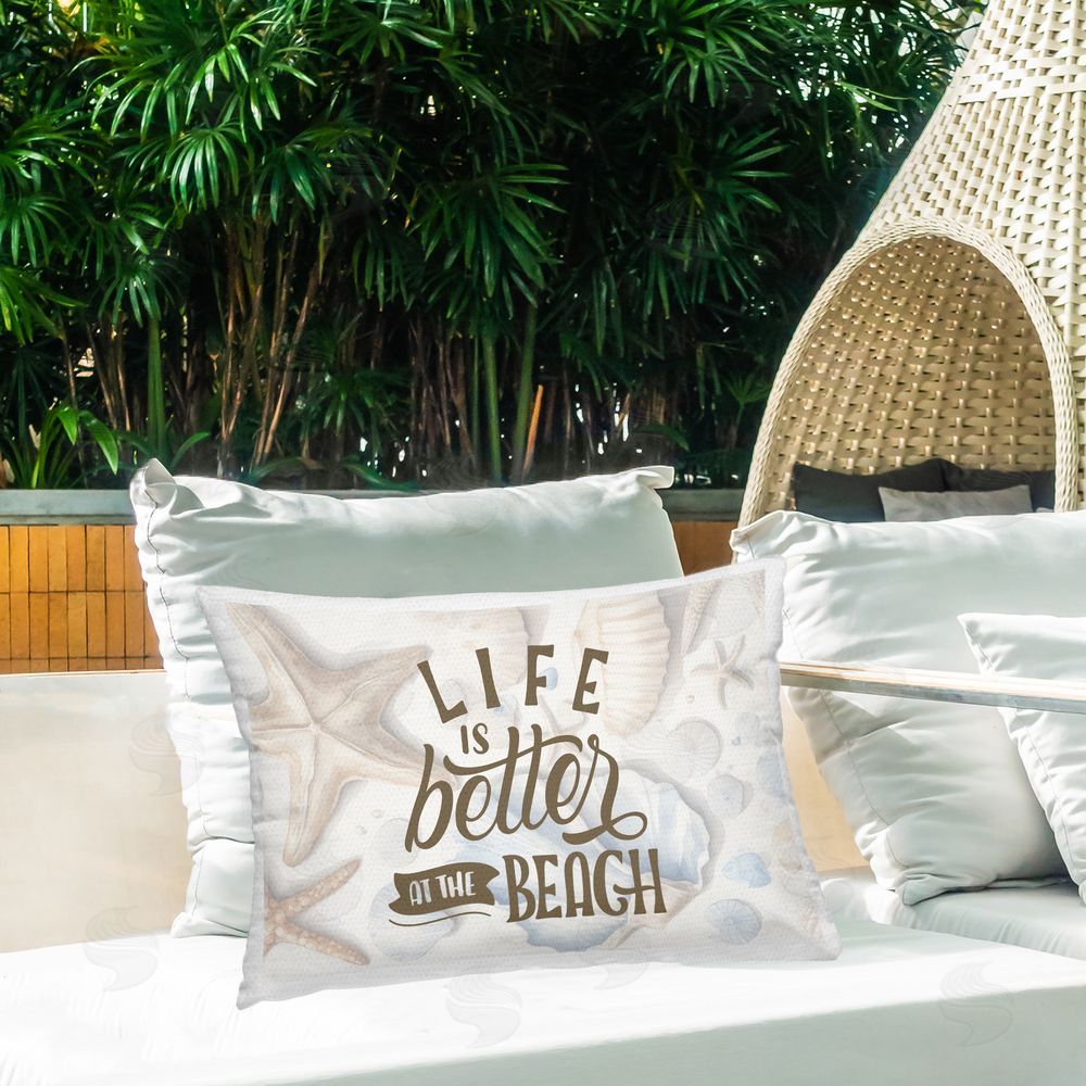 Kim Allen Better At Beach Seashells Outdoor Quick-Dry Polyester Printed Lumbar Pillow on Patio