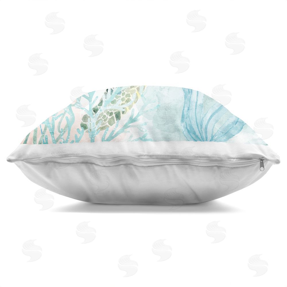 Kim Allen Sea Swim Turtle Indoor Plush Polyester Square Throw Pillow Zipper Detail