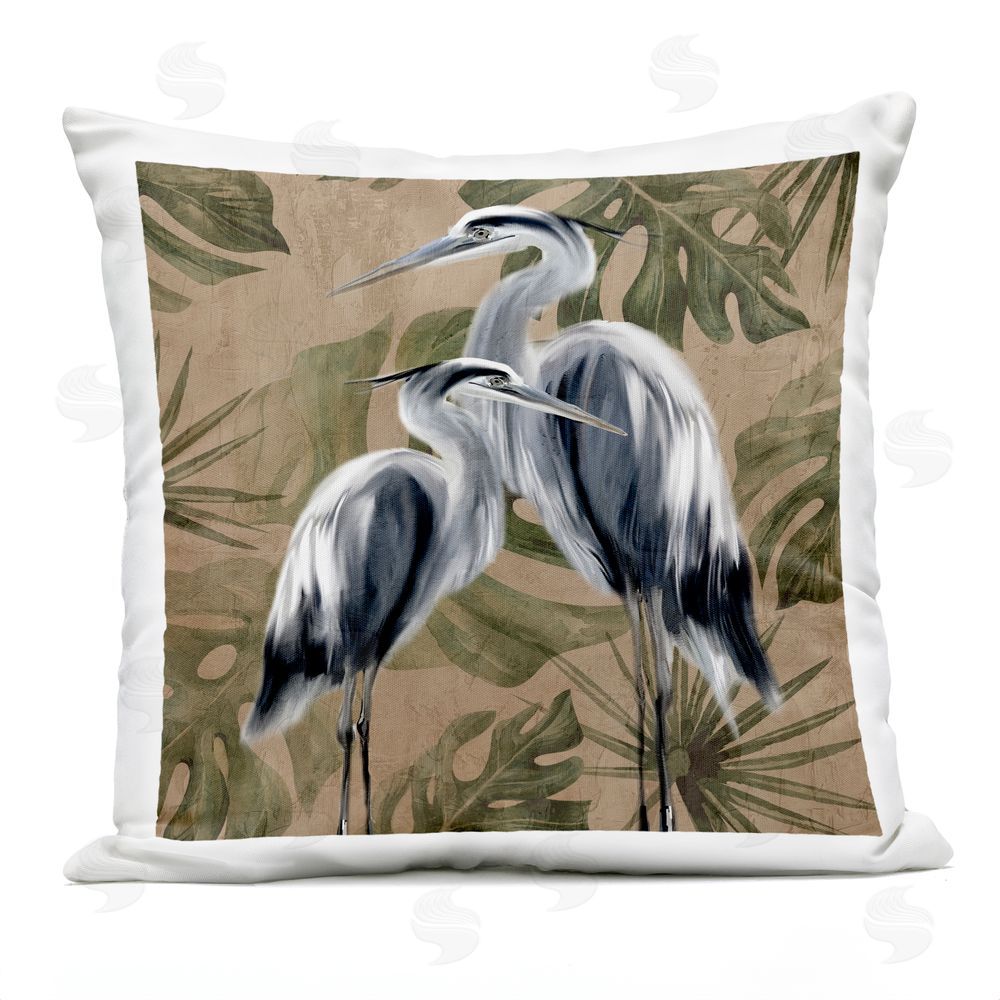 Kim Allen Two Herons over Tropical Leaves Outdoor Quick-Dry Polyester Square Throw Pillow