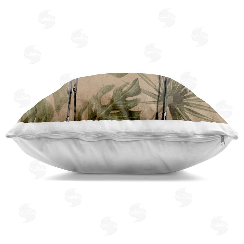 Kim Allen Two Herons over Tropical Leaves Indoor Plush Polyester Square Throw Pillow Zipper Detail