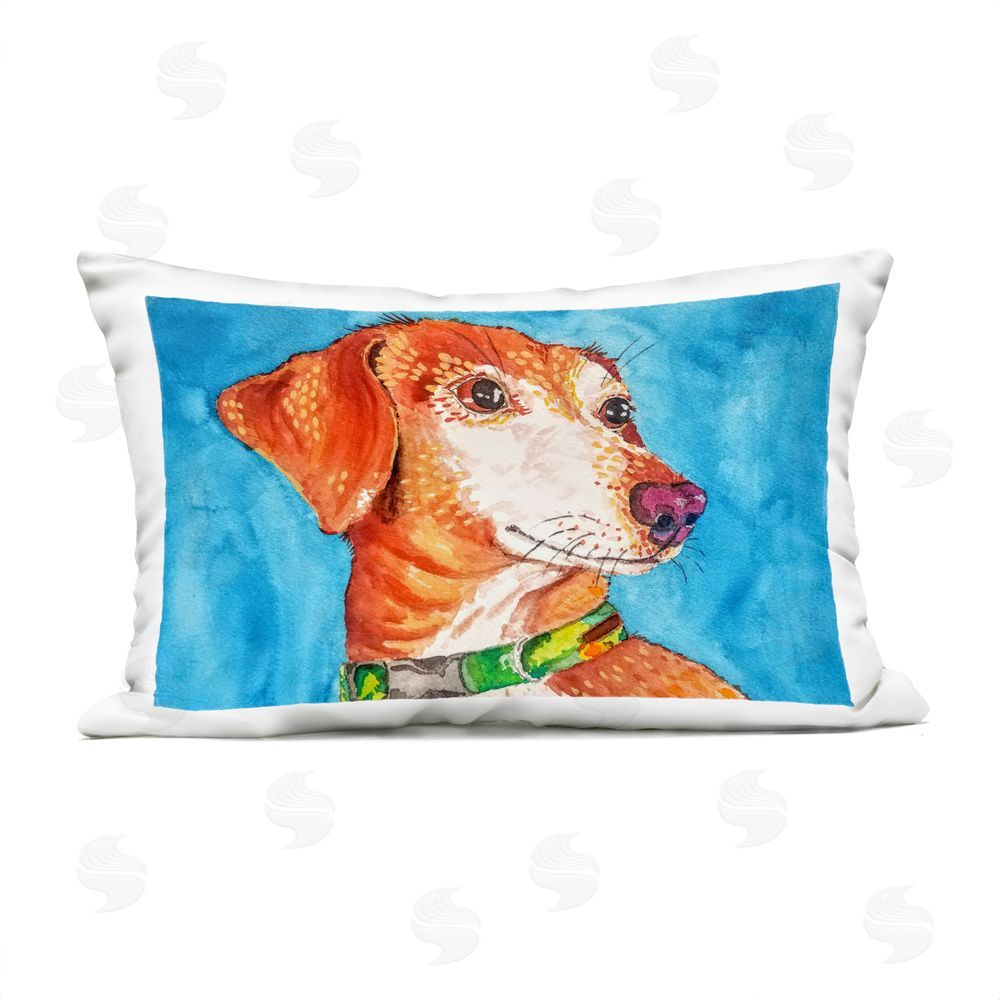 Tatiana Roberts Bold Orange Dog on Blue Outdoor Printed Throw Pillow