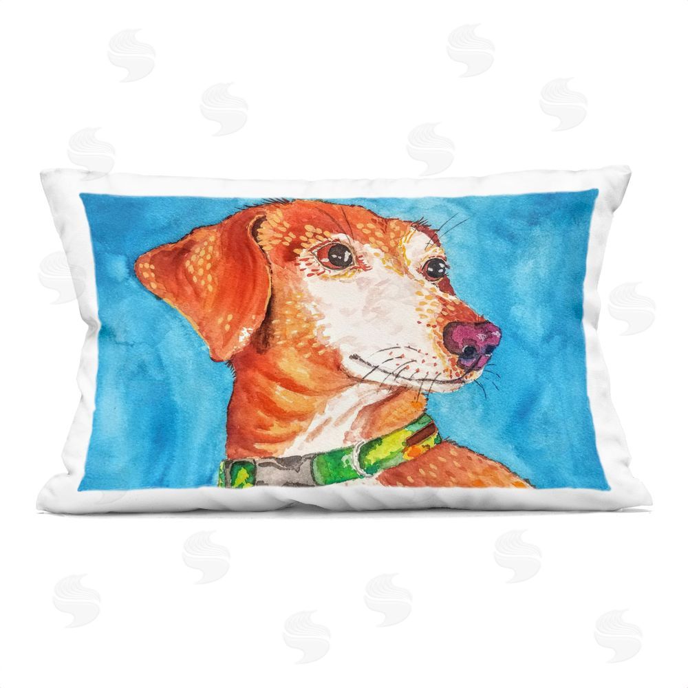 Tatiana Roberts Bold Orange Dog on Blue Indoor Printed Throw Pillow