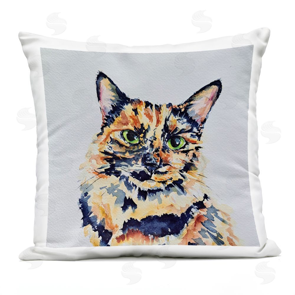 Tatiana Roberts Tortie Cat Portrait Outdoor Printed Throw Pillow