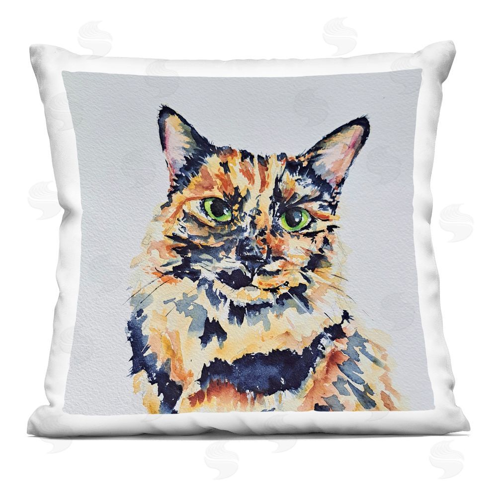 Tatiana Roberts Tortie Cat Portrait Indoor Printed Throw Pillow