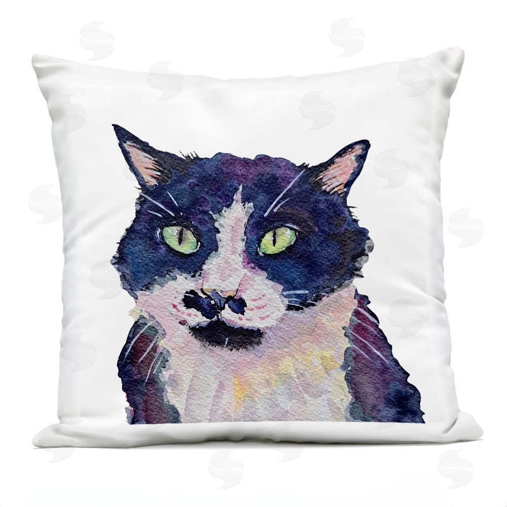 Tatiana Roberts Expressive Tuxedo Cat Outdoor Printed Throw Pillow