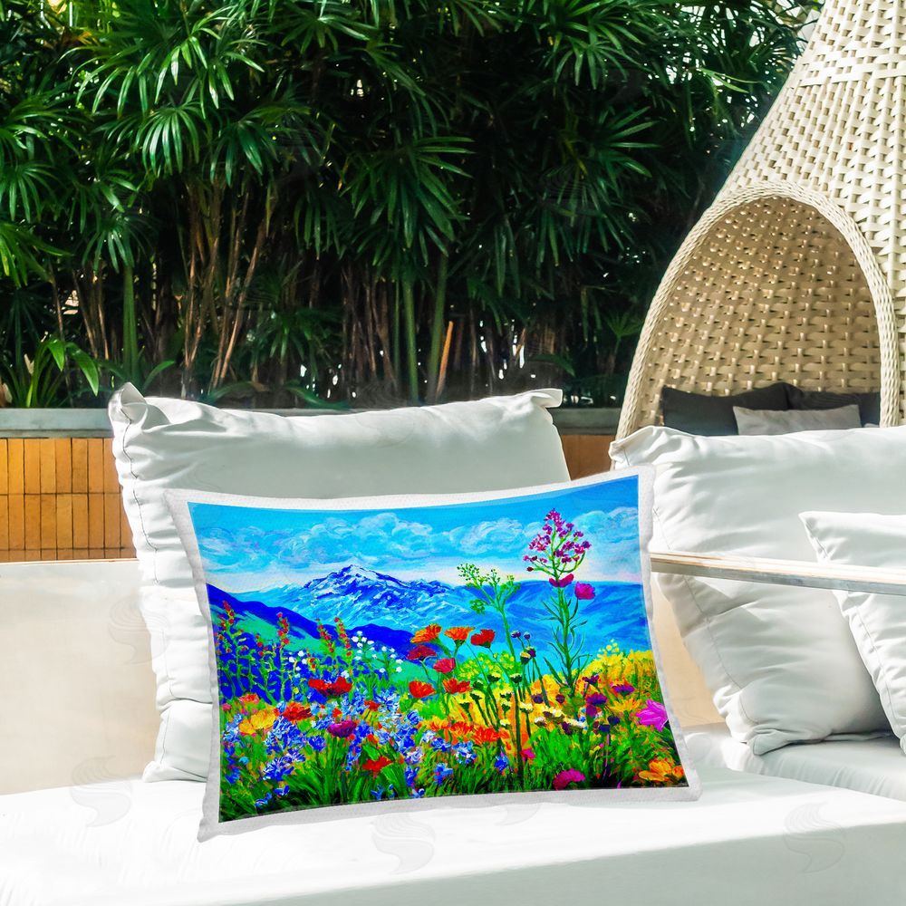 Lee Ann Zirbes Floral Mountain Outlook Outdoor Printed Throw Pillow on Patio